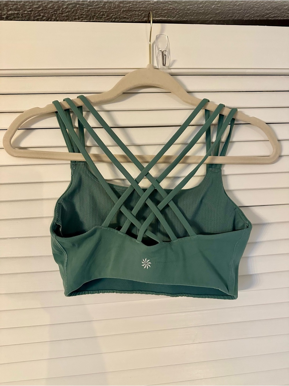 Athleta Strappy Back Sports Bra in Teal Green